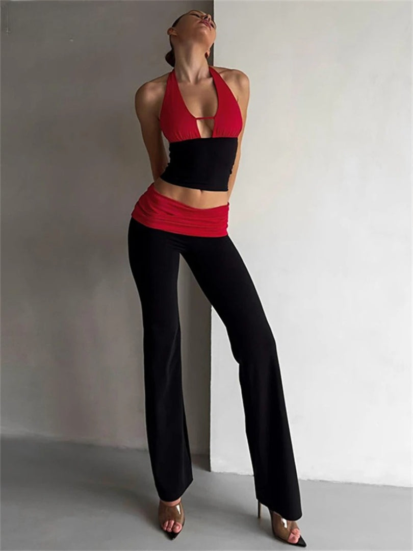 Casual Halter Skinny Crop Tops Long Pants Tracksuit Two Piece Set