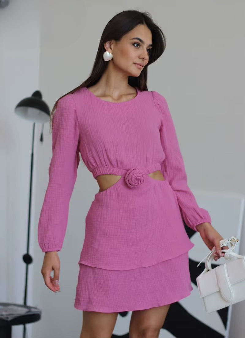 Casual O-Neck Long Sleeve Elegant Classic Loose Mini Dresses
