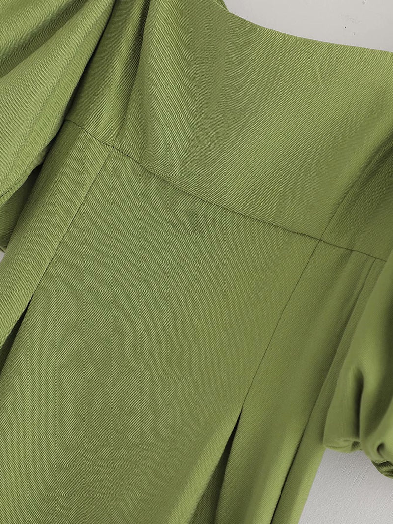Casual Puff Short Sleeve Pleated Midi Dress