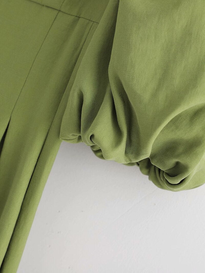 Casual Puff Short Sleeve Pleated Midi Dress