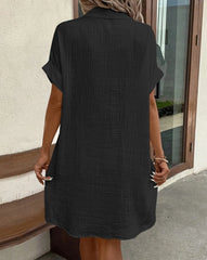 Casual V-neck Three Quater Sleeve Cotton Linen Mini Dress