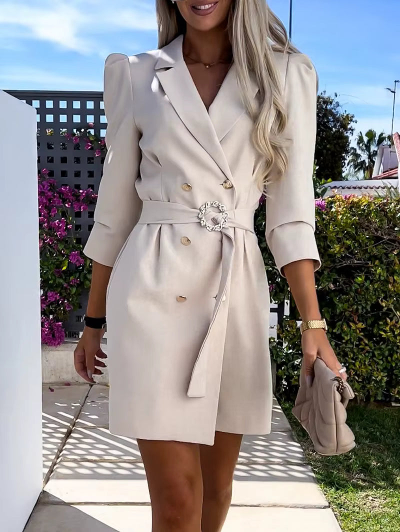 Casual Fit Comfortable Long Sleeved Printed Collar Suit Blazer Dress