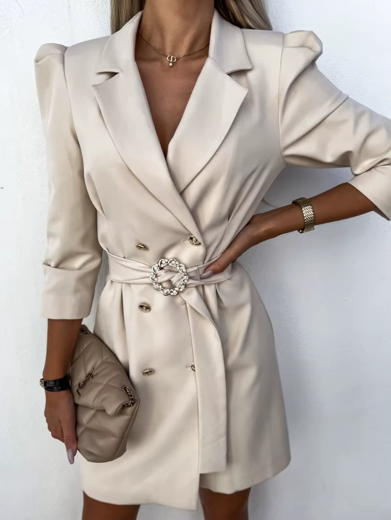 Casual Fit Comfortable Long Sleeved Printed Collar Suit Blazer Dress