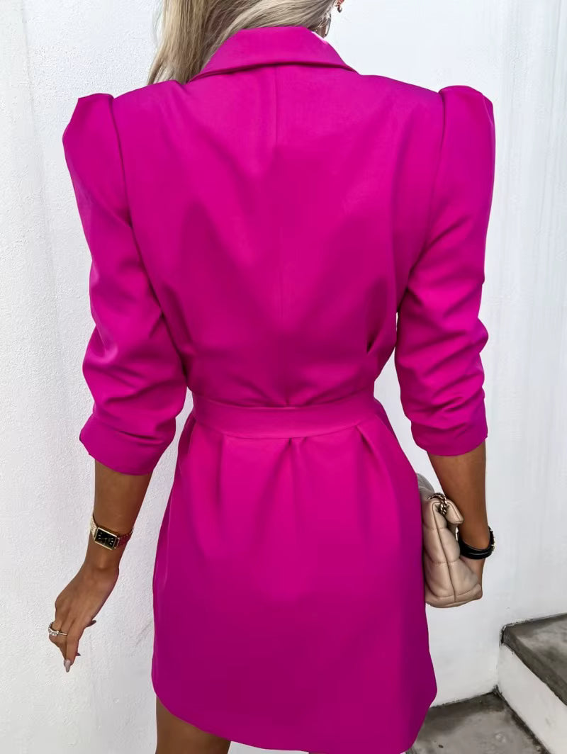 Casual Fit Comfortable Long Sleeved Printed Collar Suit Blazer Dress