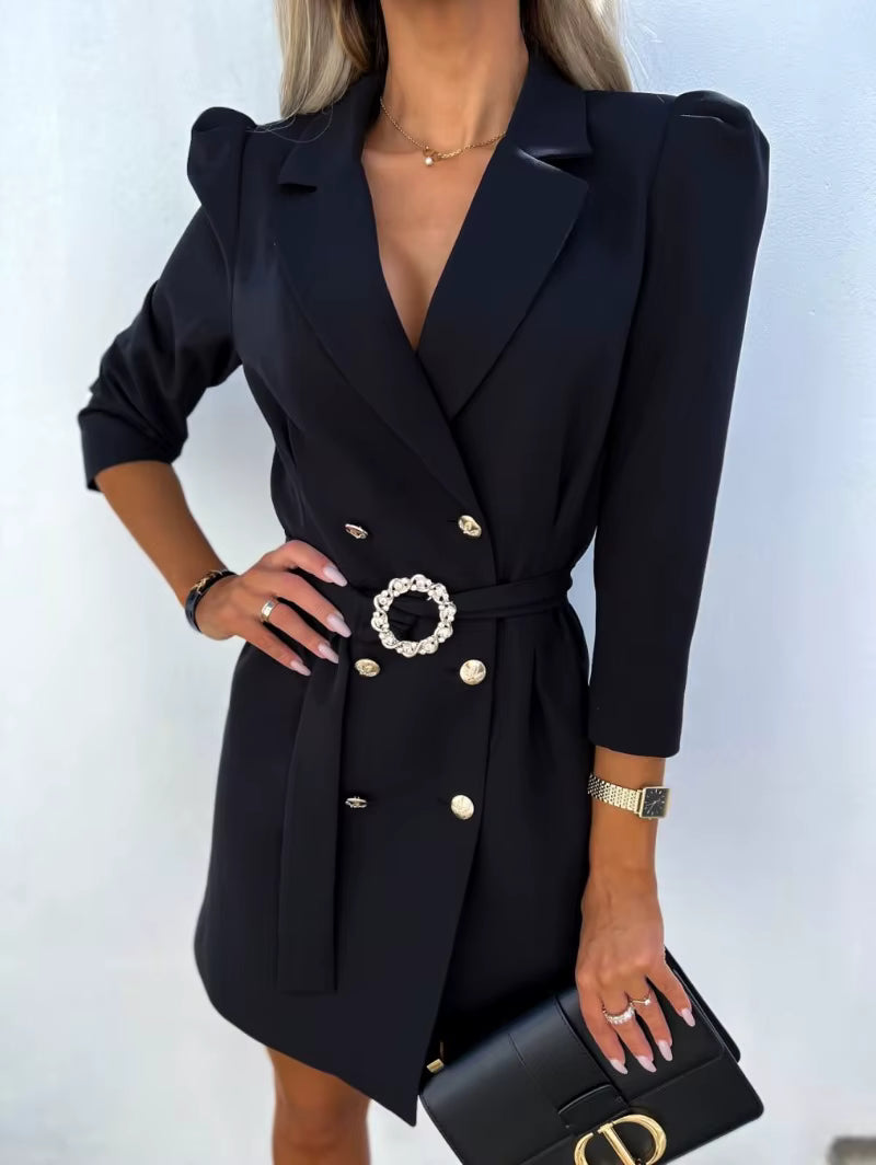 Casual Fit Comfortable Long Sleeved Printed Collar Suit Blazer Dress
