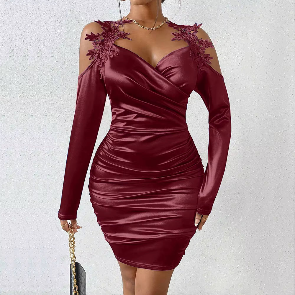 Casual Fitting Slim Cut-Out Long Sleeve Sweetheart Neck Wrap Dresses
