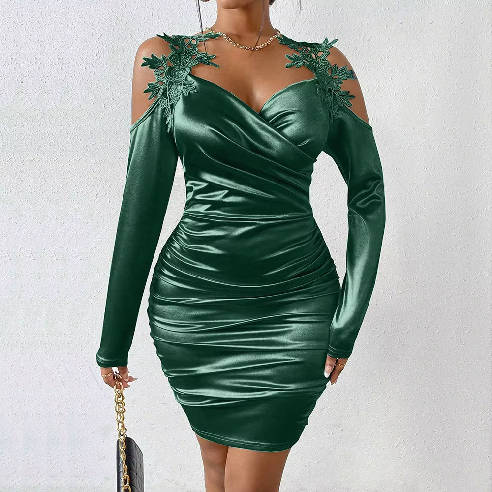 Casual Fitting Slim Cut-Out Long Sleeve Sweetheart Neck Wrap Dresses