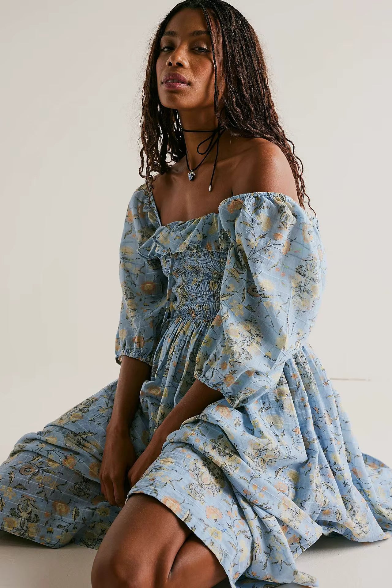 Casual Floral Chic Pullover Half Sleeve Ruffles Ankle-Length Maxi Dress