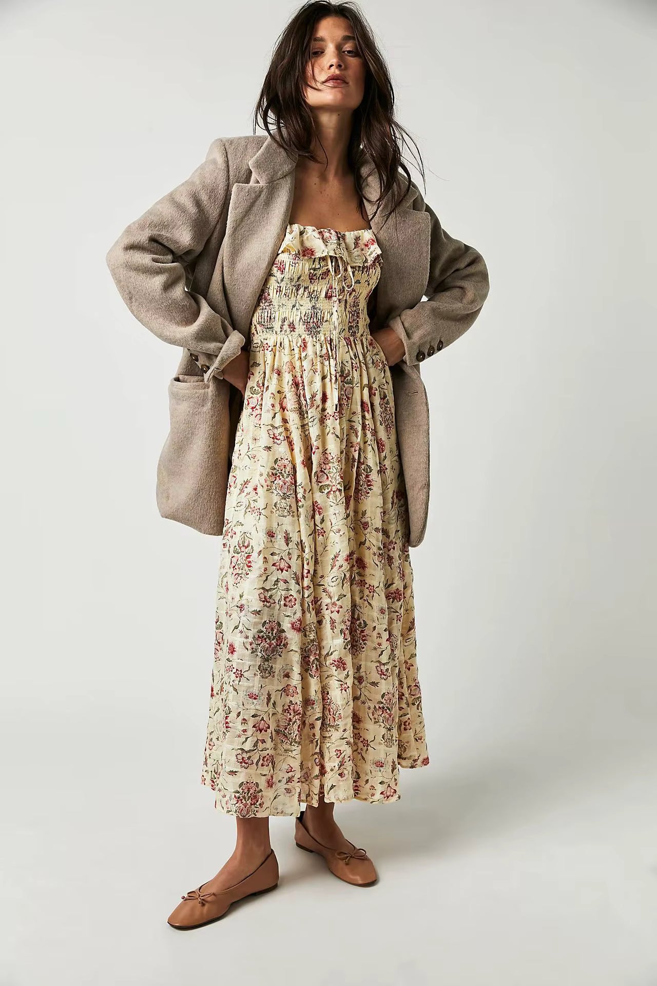 Casual Floral Chic Pullover Half Sleeve Ruffles Ankle-Length Maxi Dress