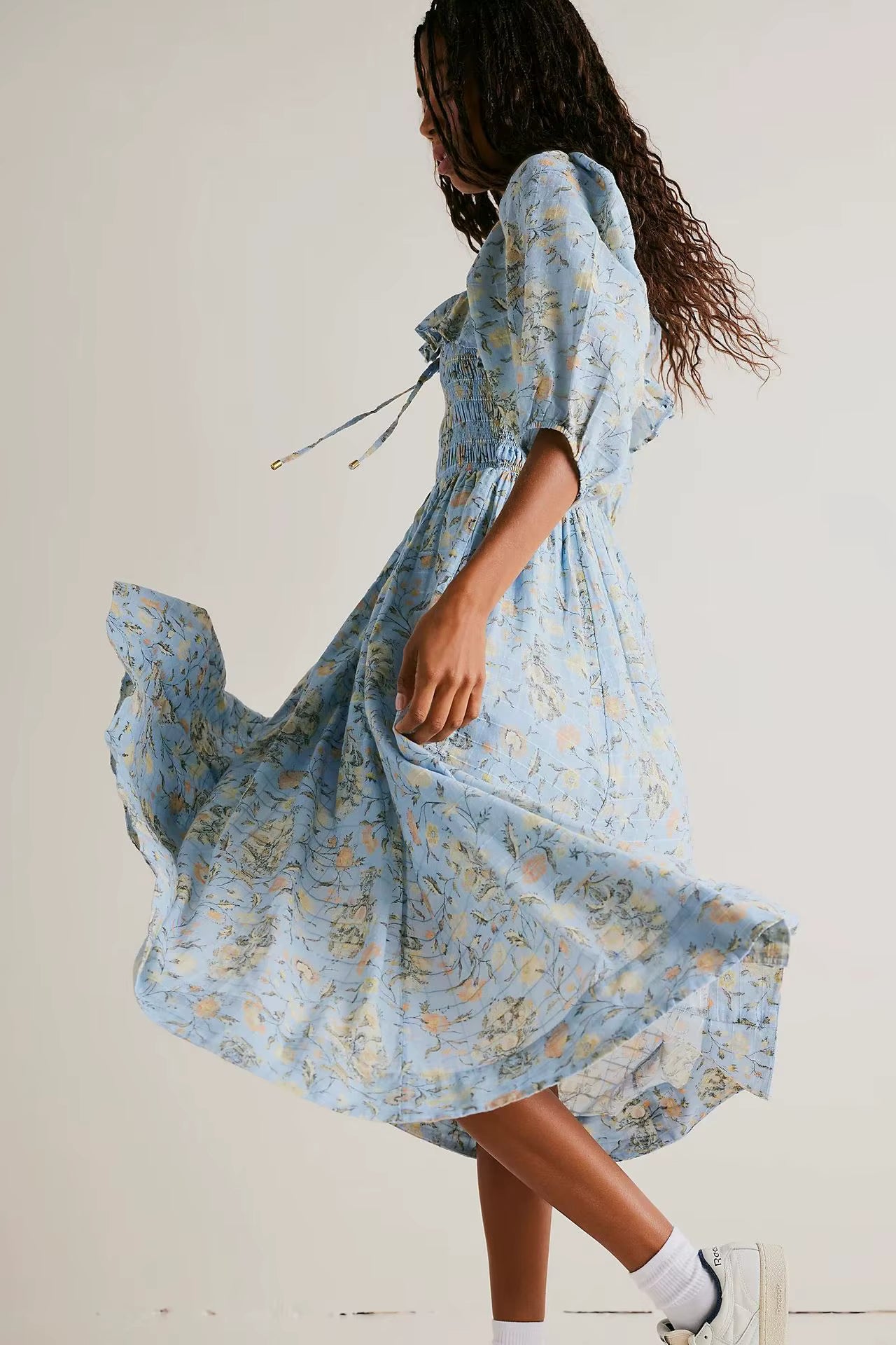 Casual Floral Chic Pullover Half Sleeve Ruffles Ankle-Length Maxi Dress