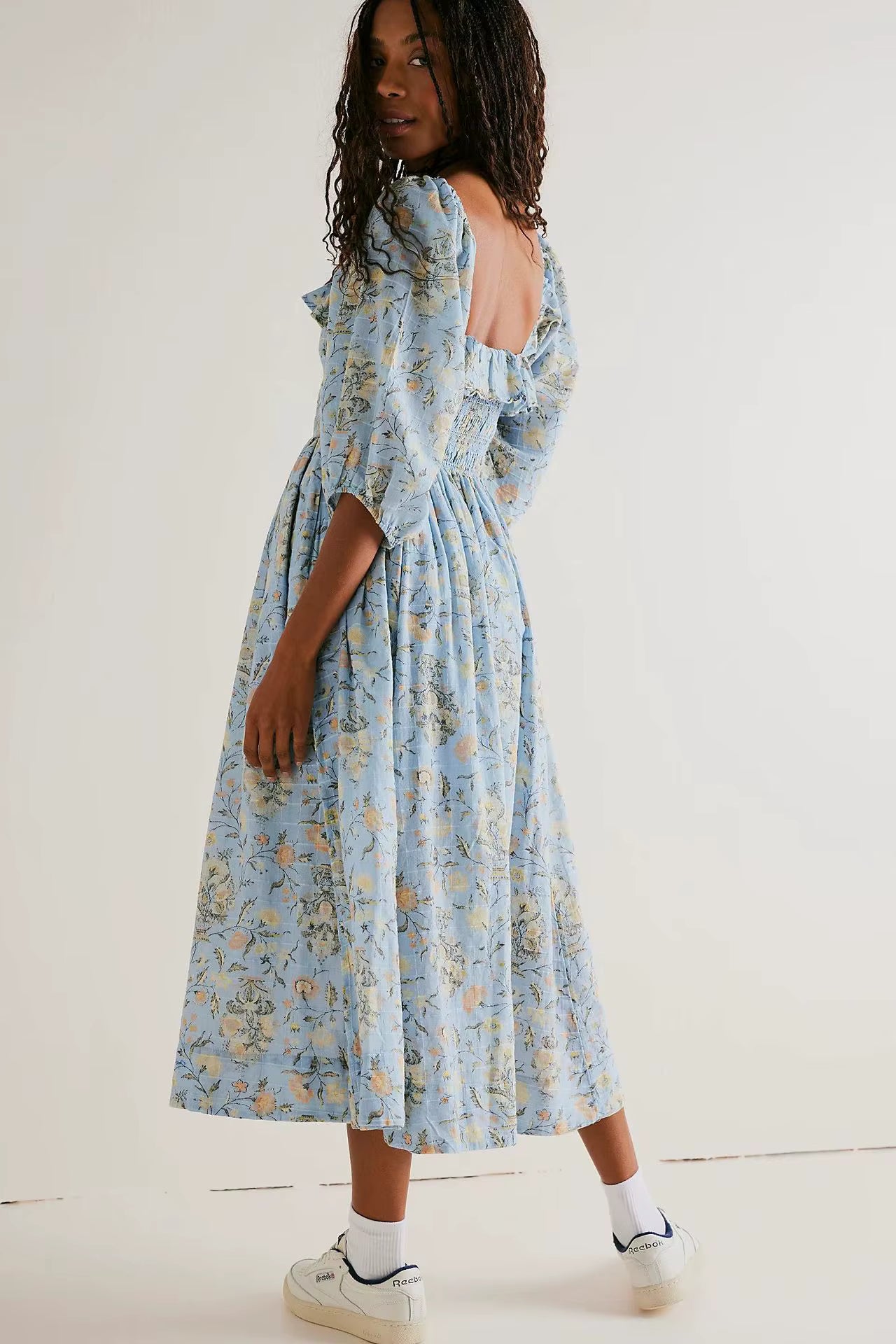 Casual Floral Chic Pullover Half Sleeve Ruffles Ankle-Length Maxi Dress