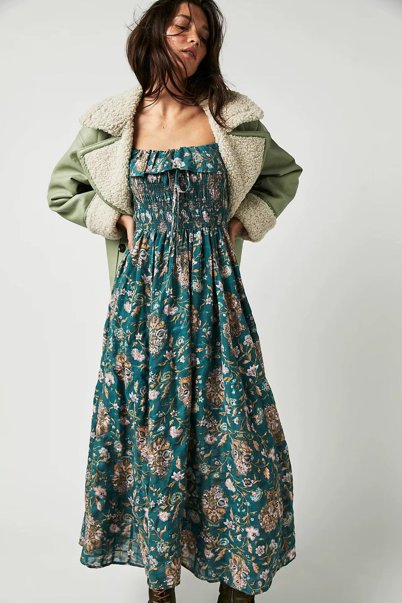 Casual Floral Chic Pullover Half Sleeve Ruffles Ankle-Length Maxi Dress