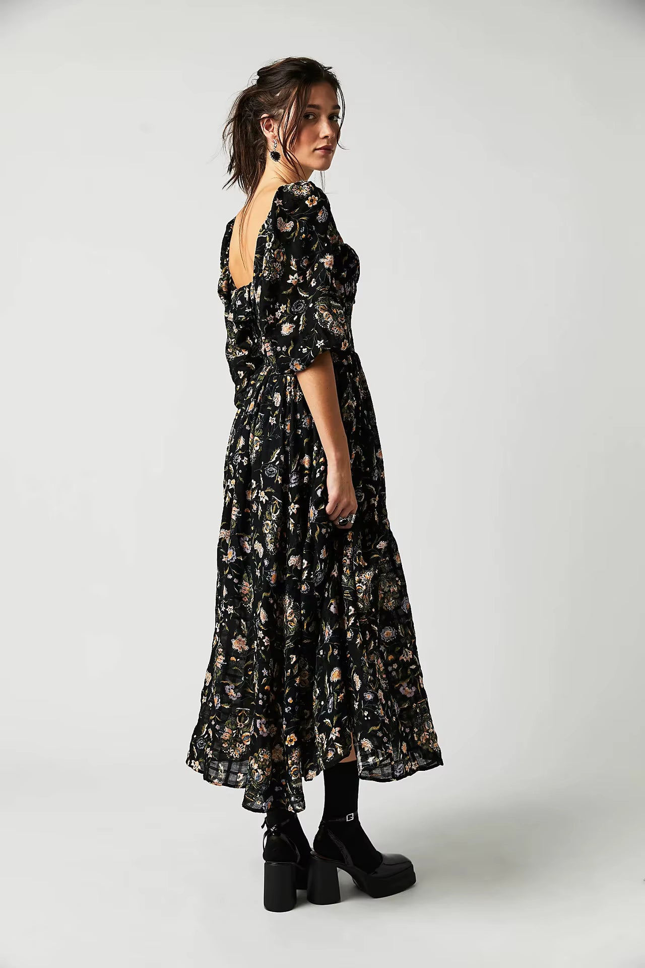 Casual Floral Chic Pullover Half Sleeve Ruffles Ankle-Length Maxi Dress