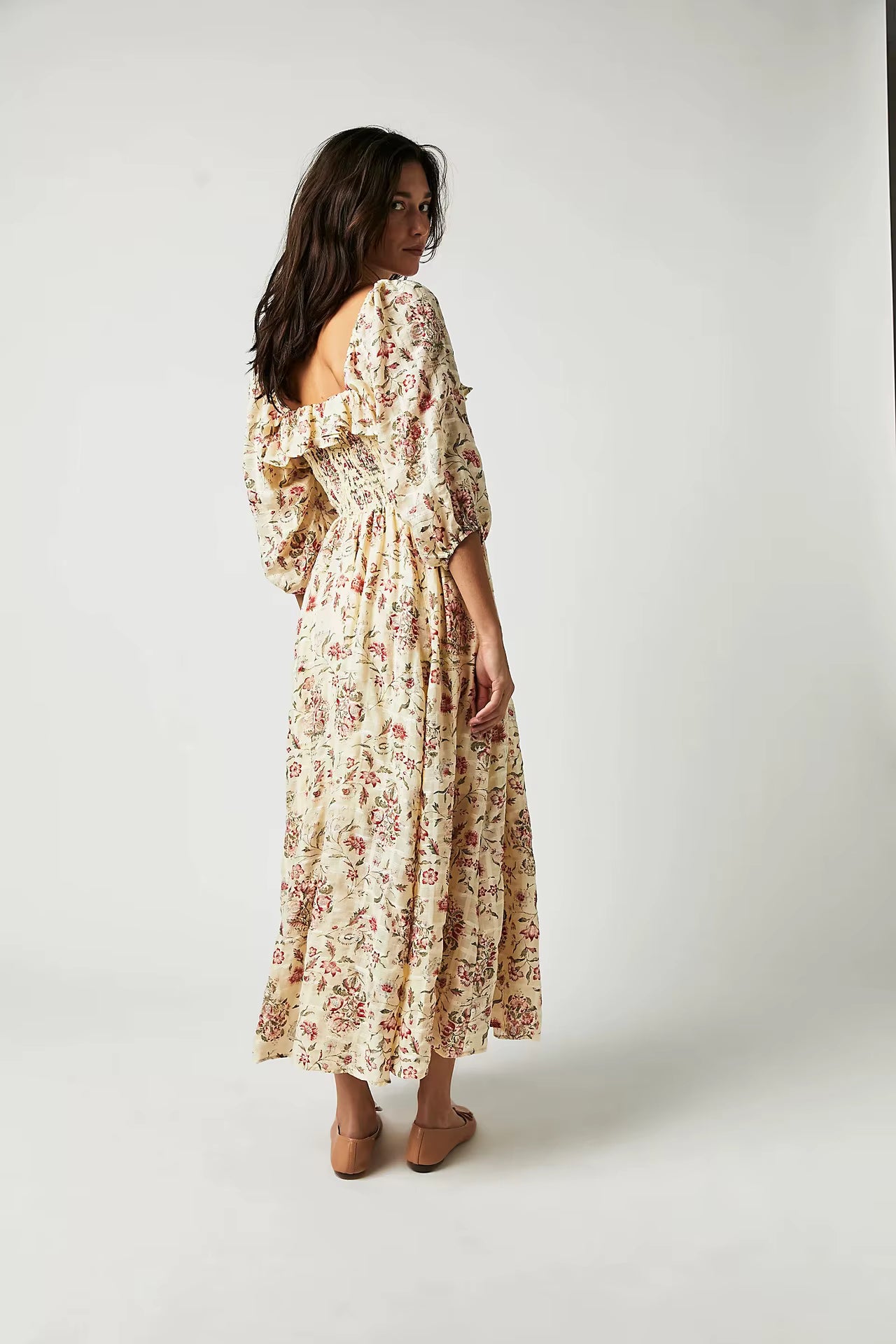 Casual Floral Chic Pullover Half Sleeve Ruffles Ankle-Length Maxi Dress