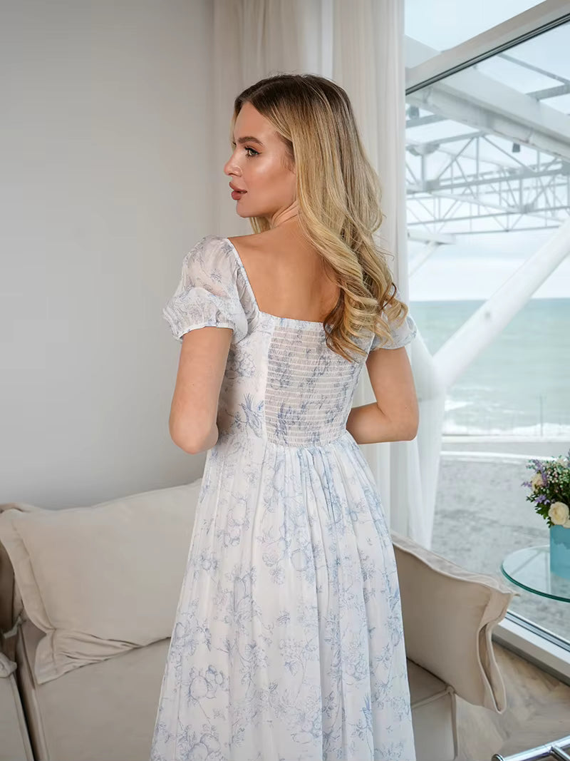 Casual Floral Off Shoulder Beach Style Short Sleeve Bodycon Bandage Midi Dress