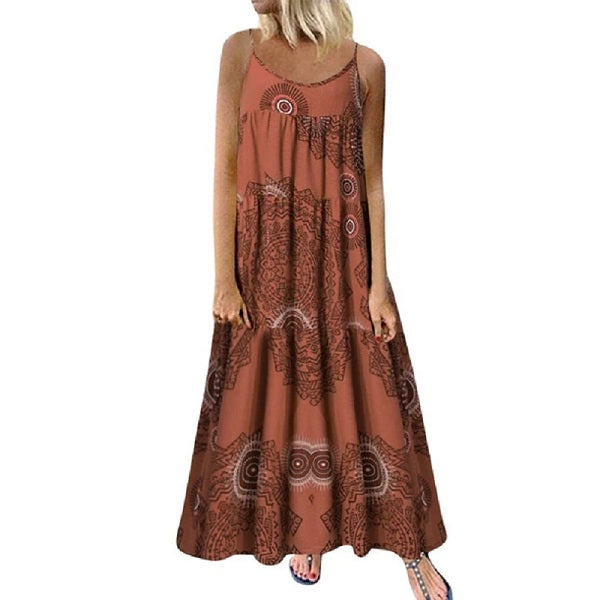 Casual Floral Print Sleeveless Long Dress