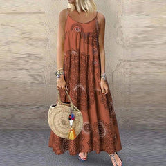 Casual Floral Print Sleeveless Long Dress