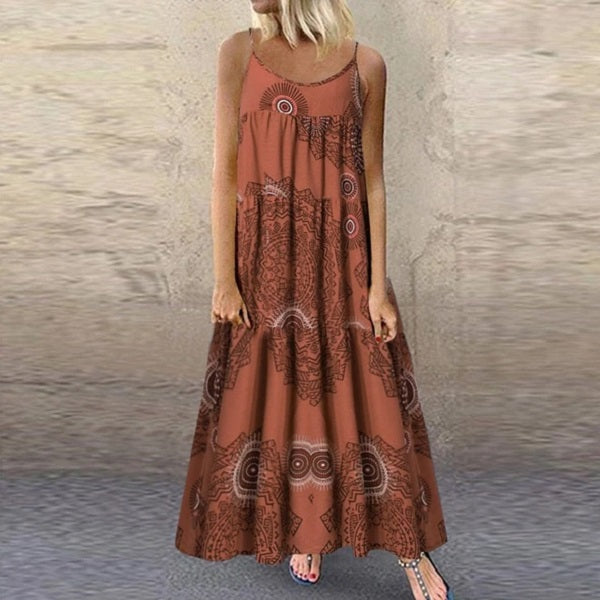 Casual Floral Print Sleeveless Long Dress