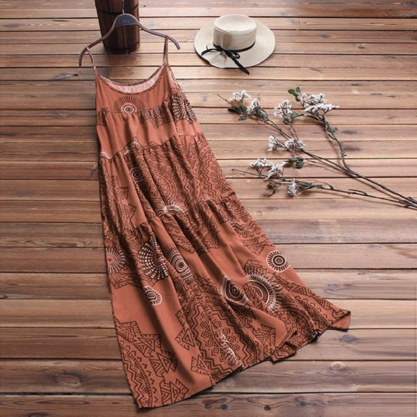 Casual Floral Print Sleeveless Long Dress