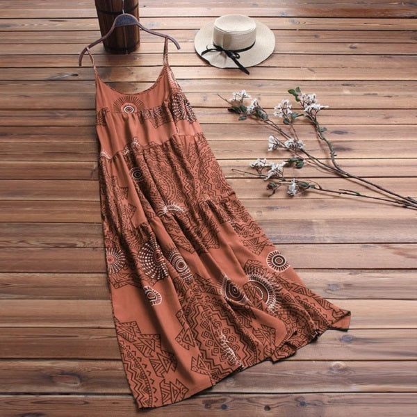 Casual Floral Print Sleeveless Long Dress
