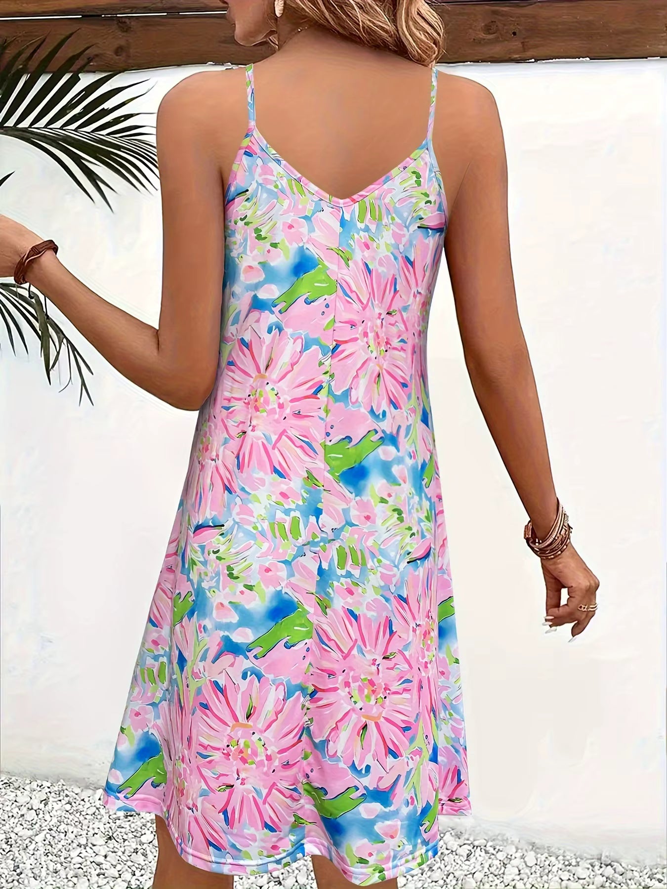 Casual Floral Print Spaghetti Strap Sleeveless Cami Suspender Mini Dress