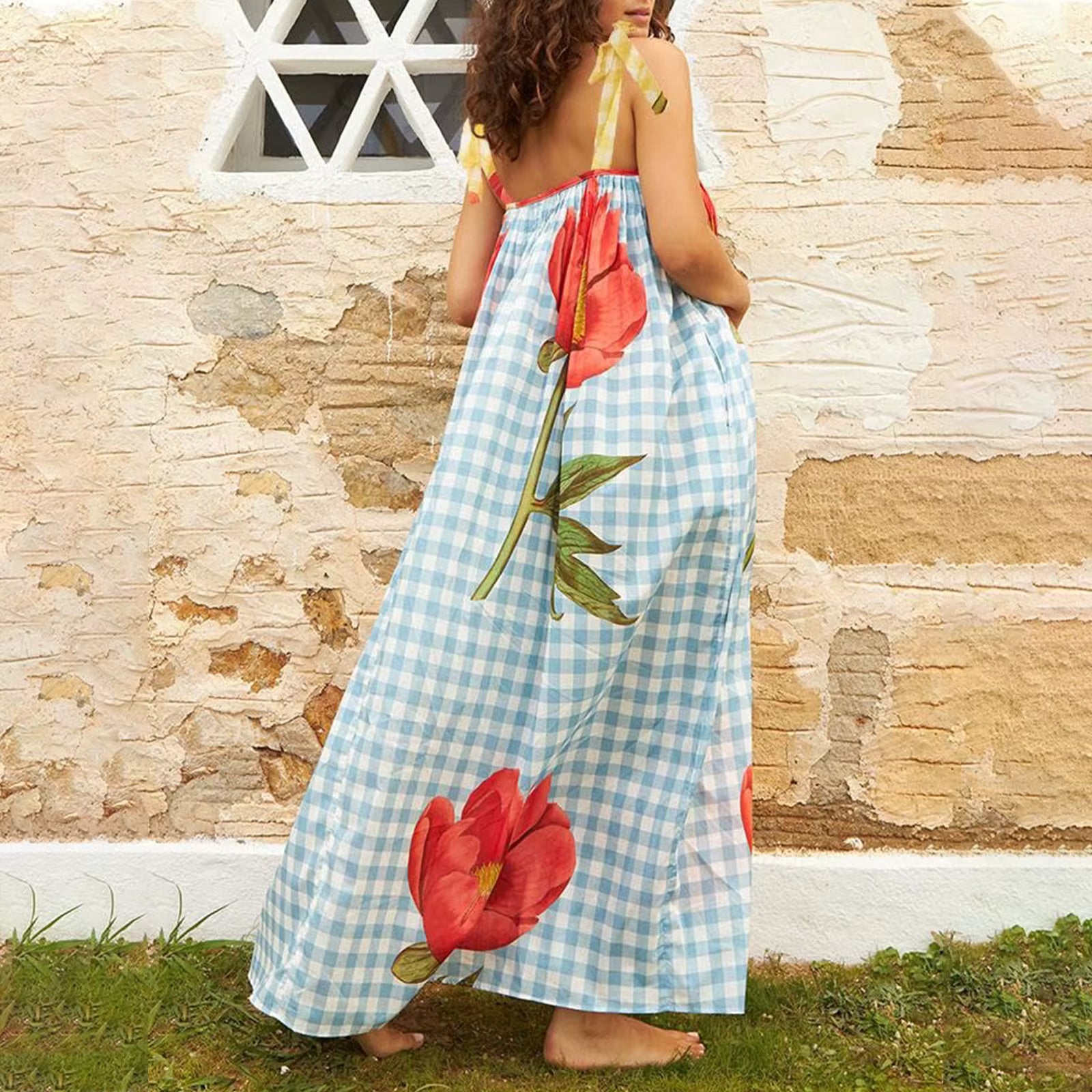Casual Floral Print Square Collar Print Loose Floor-Length Maxi Dress