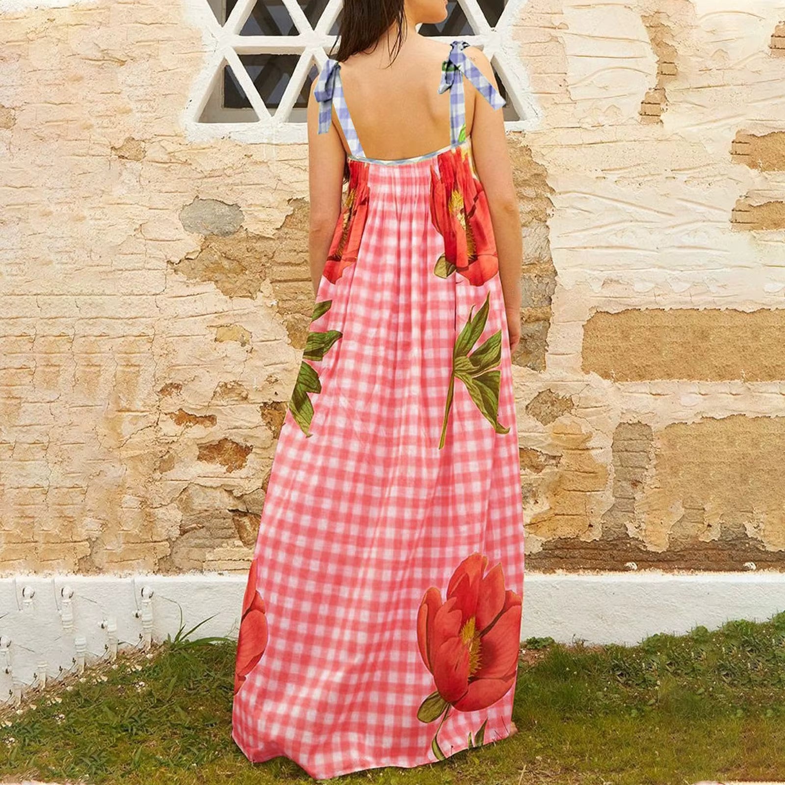 Casual Floral Print Square Collar Print Loose Floor-Length Maxi Dress