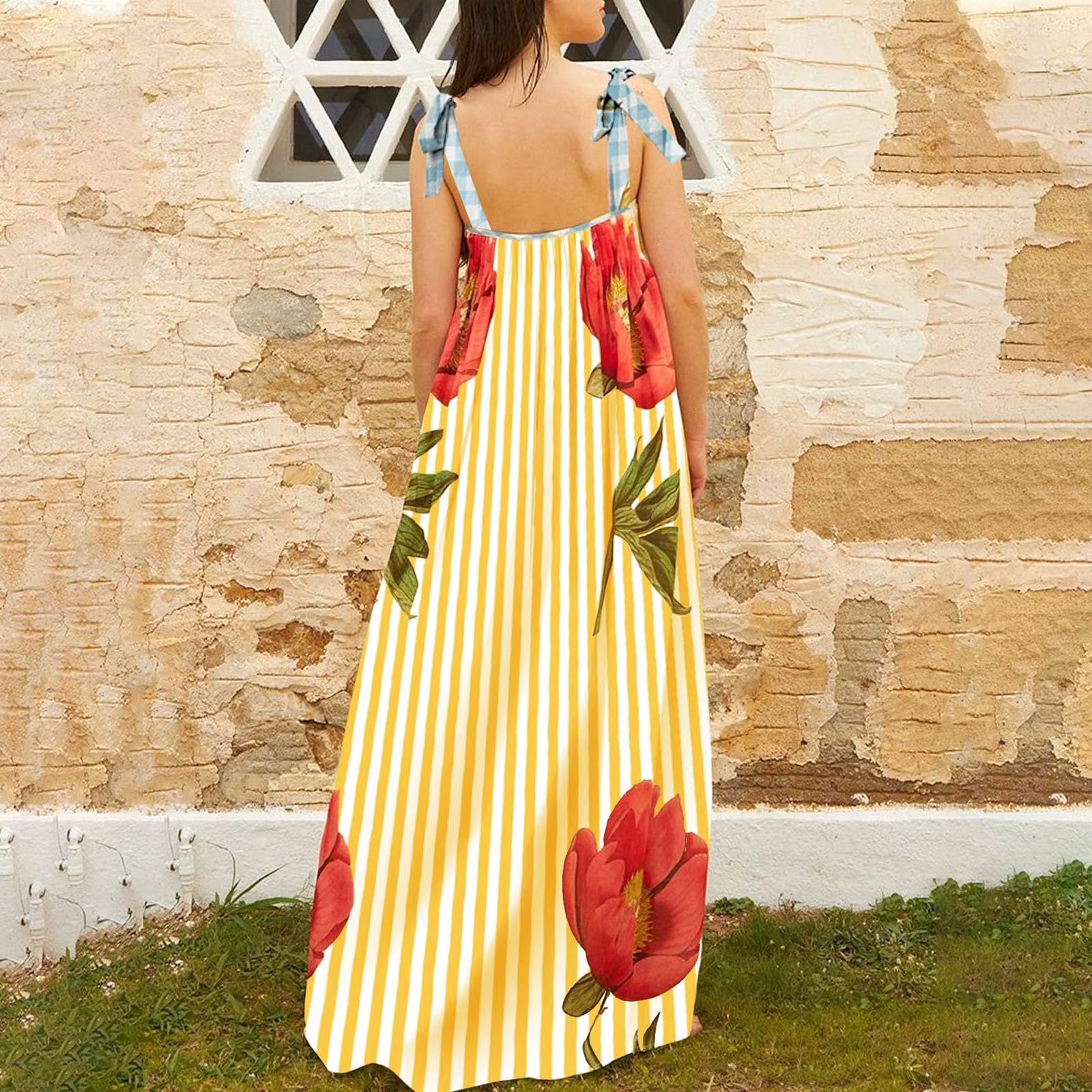 Casual Floral Print Square Collar Print Loose Floor-Length Maxi Dress