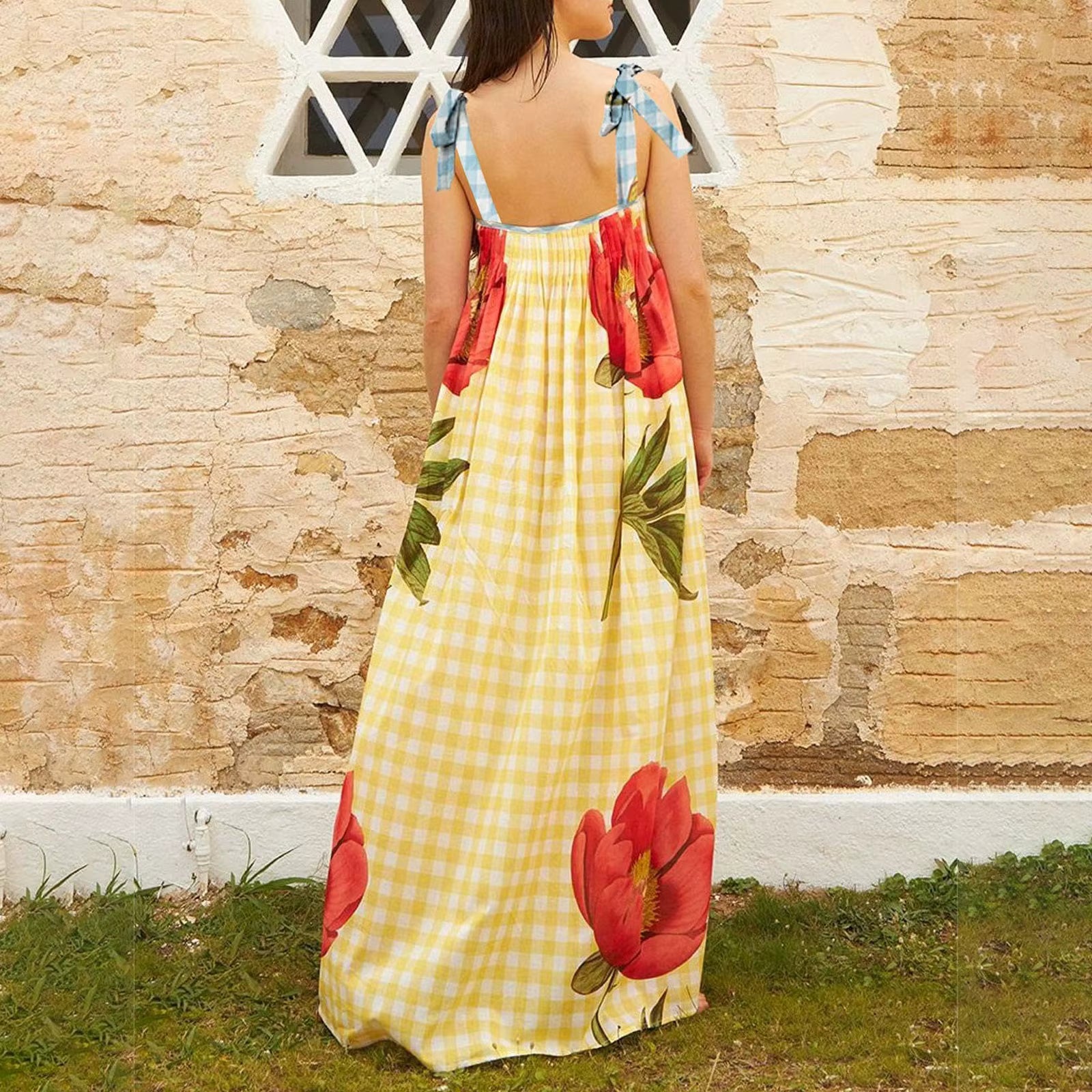 Casual Floral Print Square Collar Print Loose Floor-Length Maxi Dress