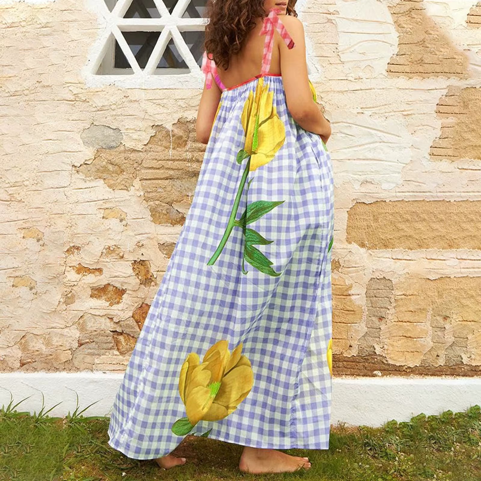 Casual Floral Print Square Collar Print Loose Floor-Length Maxi Dress