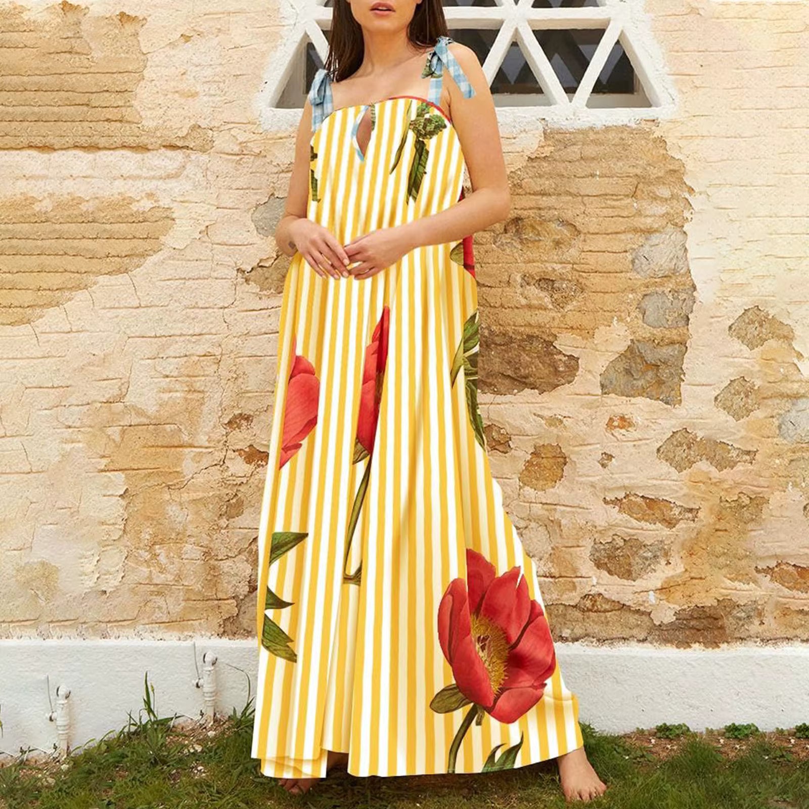 Casual Floral Print Square Collar Print Loose Floor-Length Maxi Dress