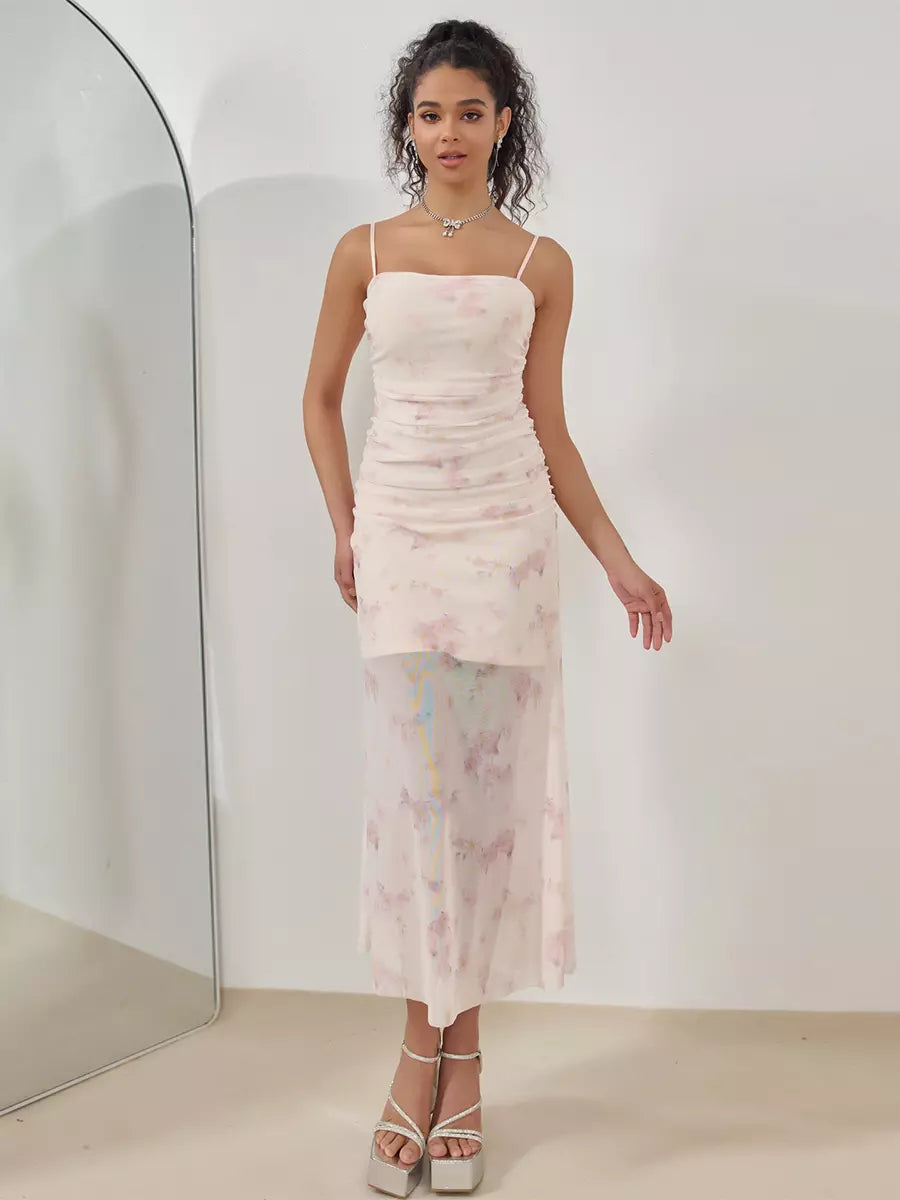 Casual Floral Slip Pleated Sleeveless Midi Dress
