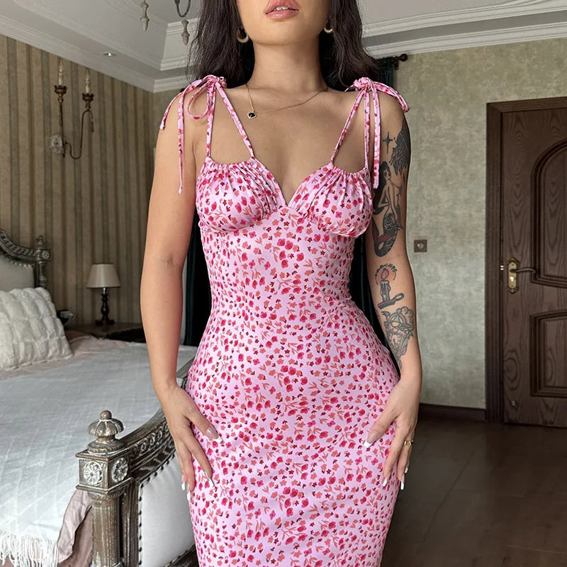 Casual Floral Strapless Beach Vacation Streetwear Bodycon Dress