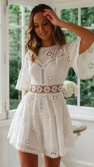 Casual Flower Backless Floral Embroidery Cotton Party Mini Dress