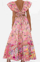 Casual Flying Sleeves Short Top And High Waist And Big skirt 2-Piece Set