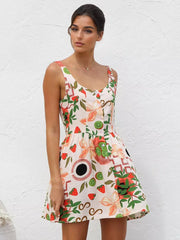 Casual Fruit Print A-line Floral Sundress Mini Slip Dress