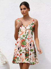 Casual Fruit Print A-line Floral Sundress Mini Slip Dress