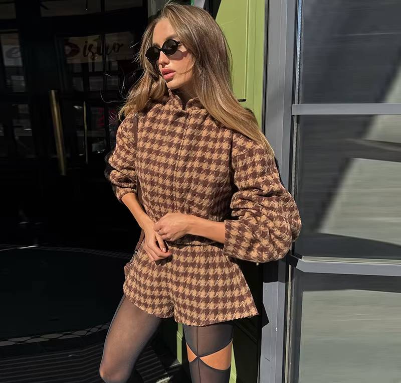 Casual Full Sleeve Zipper Jacket High Waist Pockets Shirt And Shorts 2 Piece Suit