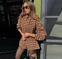 Casual Full Sleeve Zipper Jacket High Waist Pockets Shirt And Shorts 2 Piece Suit