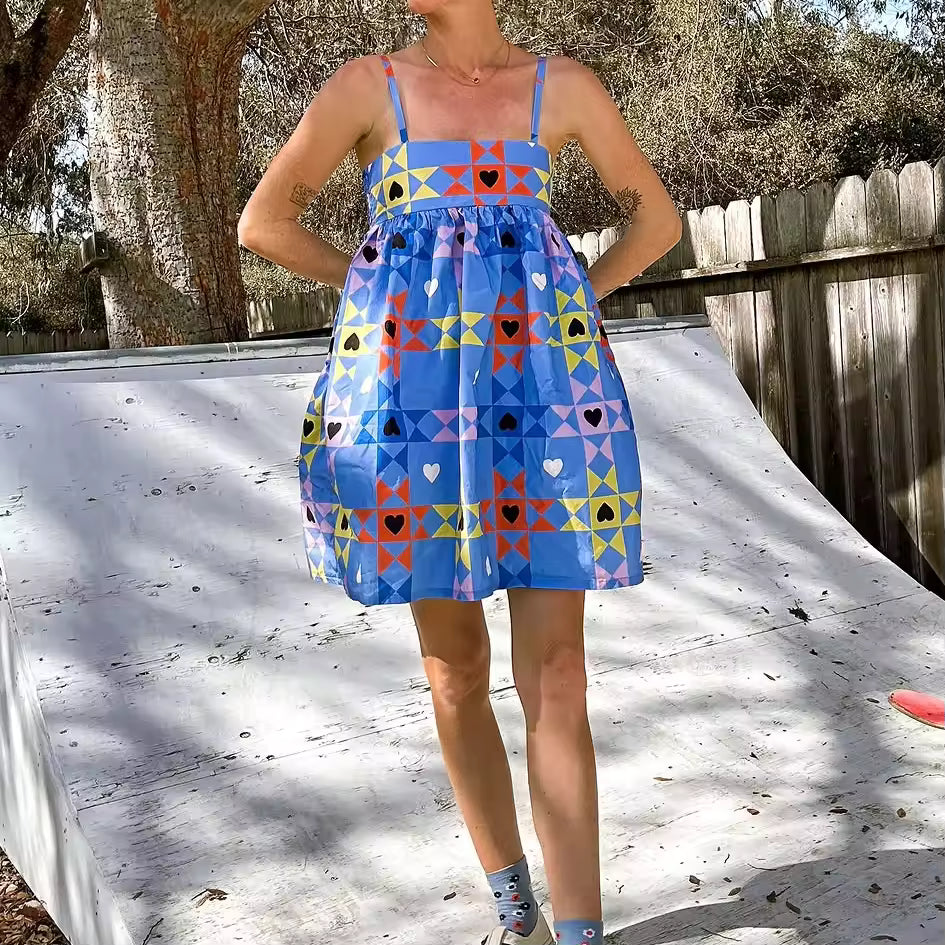 Casual Geometric Print A-Line Patchwork Sleeveless Mini Dress