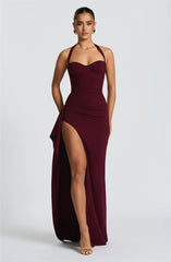 Casual Halter Backless Lace-up Sleeveless High Waist Split Bodycon Maxi Dress