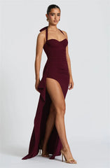 Casual Halter Backless Lace-up Sleeveless High Waist Split Bodycon Maxi Dress