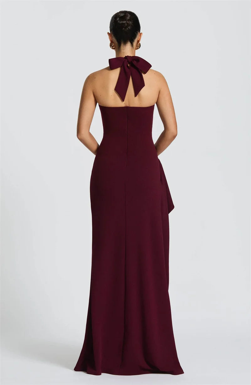 Casual Halter Backless Lace-up Sleeveless High Waist Split Bodycon Maxi Dress