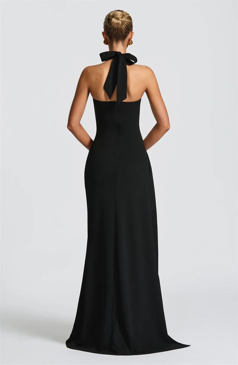 Casual Halter Backless Lace-up Sleeveless High Waist Split Bodycon Maxi Dress