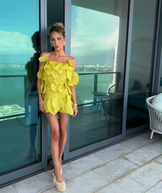 Casual Halter Backless Sleeveless Loose Layer Puff Hem Short Mini Dress