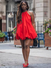 Casual Halter High Neck Sleeveless A Line Loose Robe Birthday Party Mini Dress