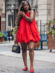 Casual Halter High Neck Sleeveless A Line Loose Robe Birthday Party Mini Dress