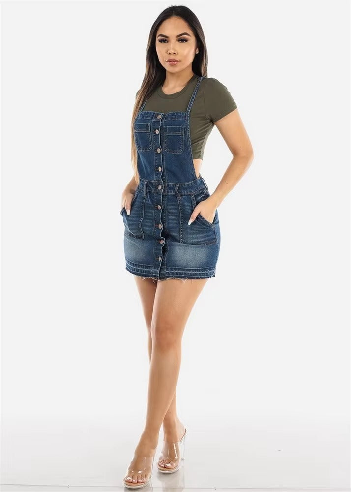 Casual Halter Spaghetti Strap Backless Novelty Denim Sundress
