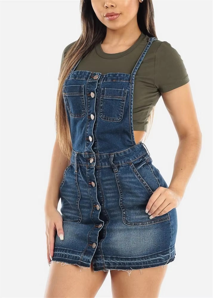 Casual Halter Spaghetti Strap Backless Novelty Denim Sundress