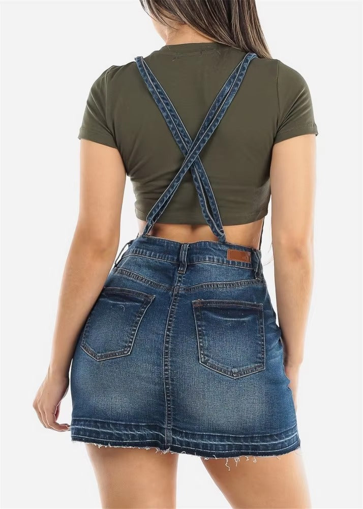 Casual Halter Spaghetti Strap Backless Novelty Denim Sundress
